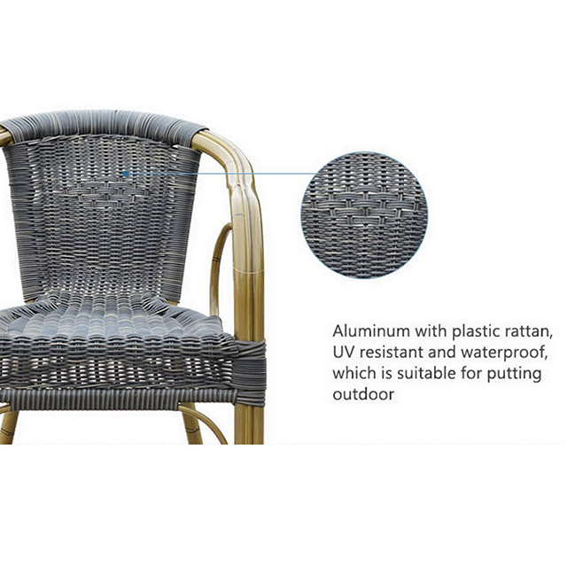 Chaise de jardin en osier en plastique en aluminium de rotin en métal en aluminium rond rond