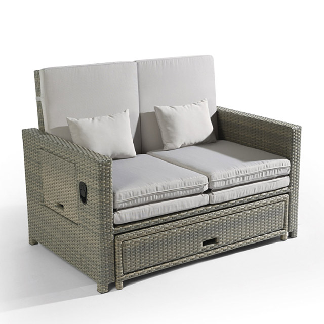 Birdies Factory Dimensions de vente chaudes Double chaise longue en plastique pour plage en rotin avec plastique extérieur