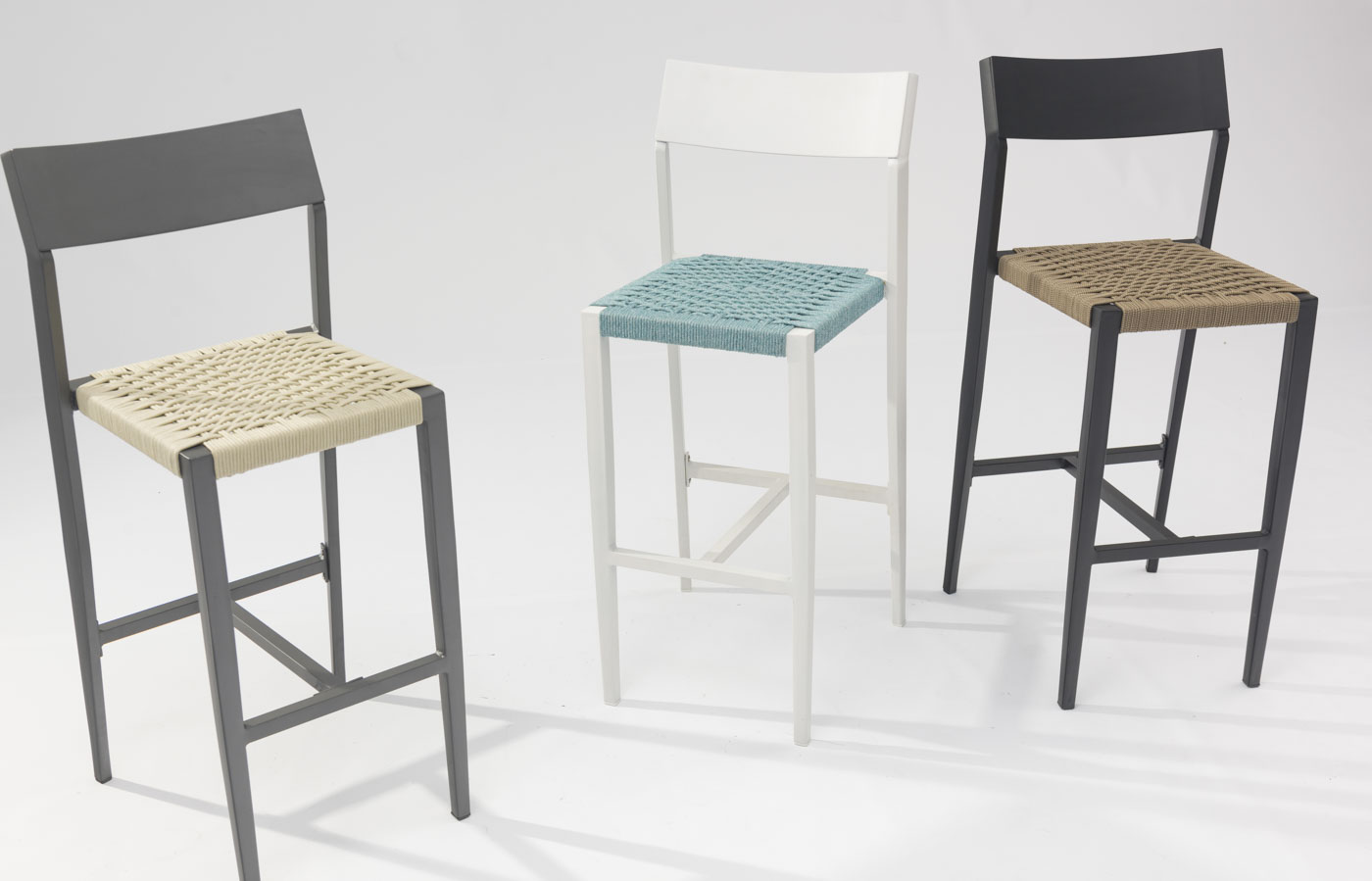 Nouvelle Offre Sp&eacute;ciale Corde Art Design Moderne &Eacute;lastique Coussin De Dos Souple En Aluminium Jardin Terrasse Pub Chaise De Bar Ext&eacute;rieure