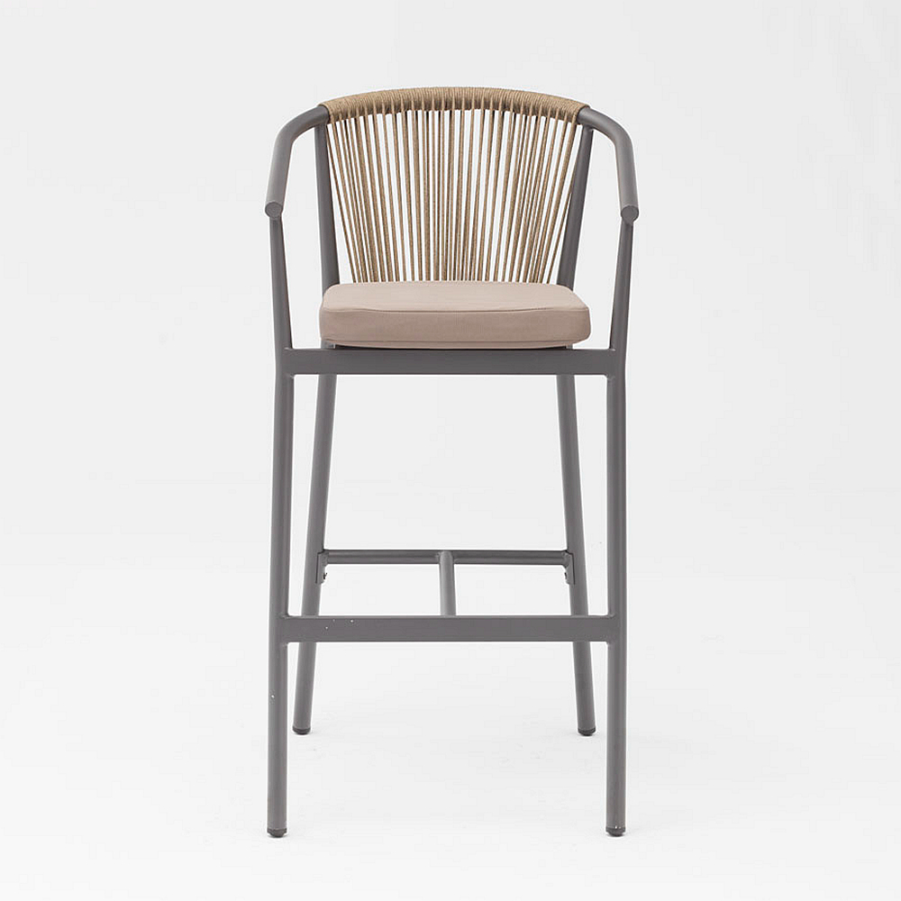 Moderne Nouvelle Offre Spéciale Corde Art Design Élastique Doux Coussin De Dos En Aluminium Terrasse Fête Pub Corde Extérieure Chaise De Bar
