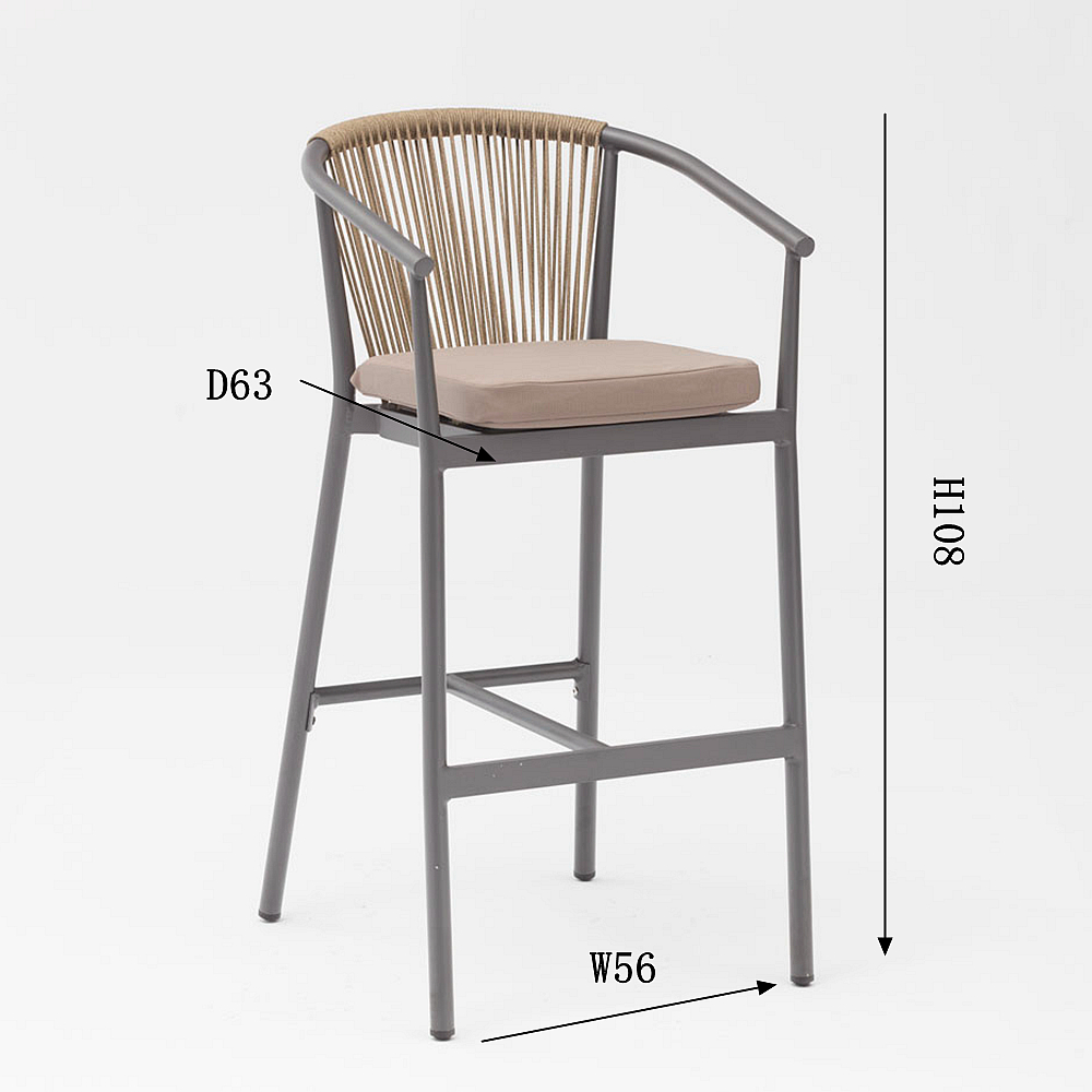 Moderne Nouvelle Offre Sp&eacute;ciale Corde Art Design &Eacute;lastique Doux Coussin De Dos En Aluminium Terrasse F&ecirc;te Pub Corde Ext&eacute;rieure Chaise De Bar