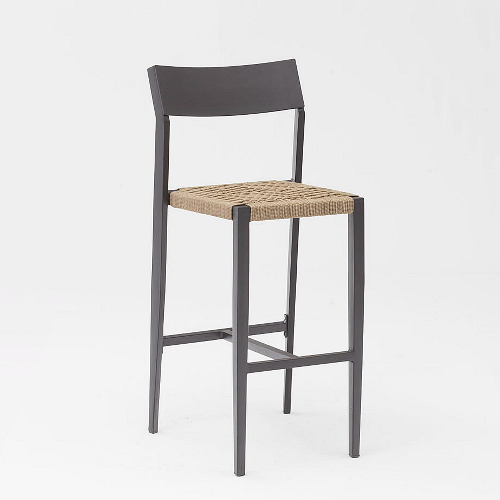 Nouvelle Offre Sp&eacute;ciale Corde Art Design Moderne &Eacute;lastique Coussin De Dos Souple En Aluminium Jardin Terrasse Pub Chaise De Bar Ext&eacute;rieure