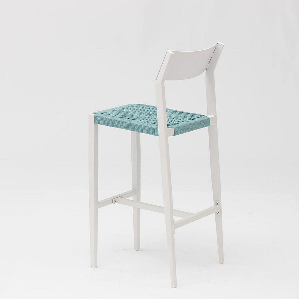 Nouvelle Offre Spéciale Corde Art Design Moderne Élastique Coussin De Dos Souple En Aluminium Jardin Terrasse Pub Chaise De Bar Extérieure