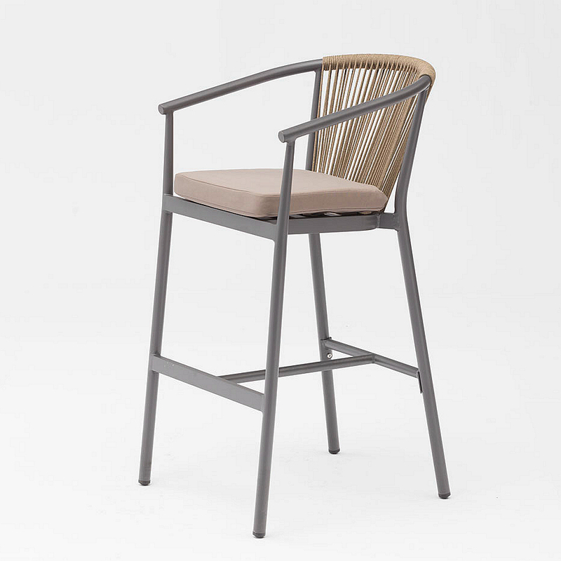Moderne Nouvelle Offre Spéciale Corde Art Design Élastique Doux Coussin De Dos En Aluminium Terrasse Fête Pub Corde Extérieure Chaise De Bar