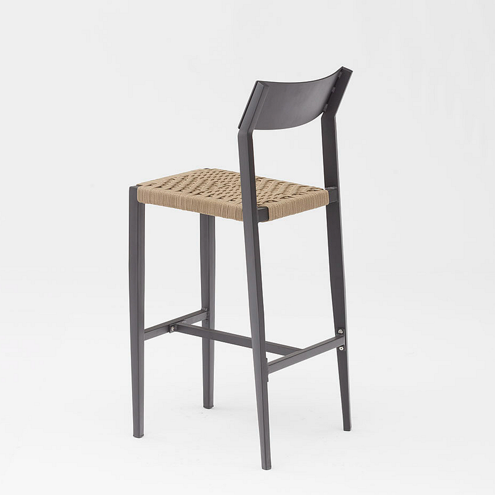 Nouvelle Offre Spéciale Corde Art Design Moderne Élastique Coussin De Dos Souple En Aluminium Jardin Terrasse Pub Chaise De Bar Extérieure