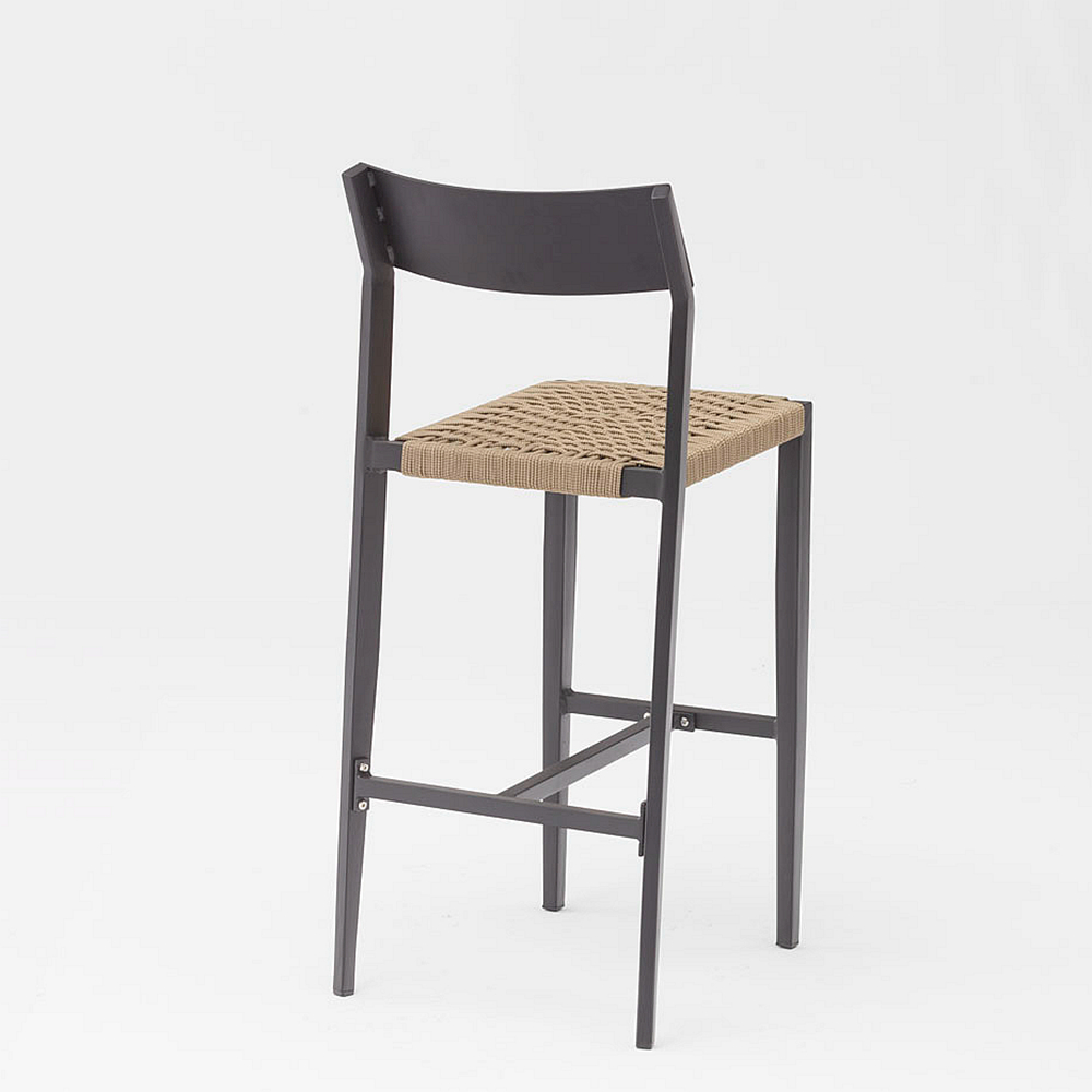 Nouvelle Offre Spéciale Corde Art Design Moderne Élastique Coussin De Dos Souple En Aluminium Jardin Terrasse Pub Chaise De Bar Extérieure