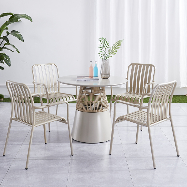Foshan nouveau Design moderne marque Bistro salle à manger jardin extérieur Restaurant Patio métal aluminium chaises empilables ensemble de Table meubles