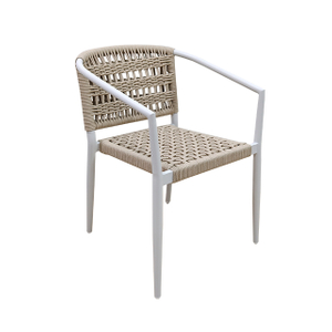 Ensemble de bistro de patio extérieur, 3 pièces, table ronde en aluminium résistant aux intempéries et fauteuils en corde tissée, mobilier minimaliste moderne pour balcon, cour, porche, jardin