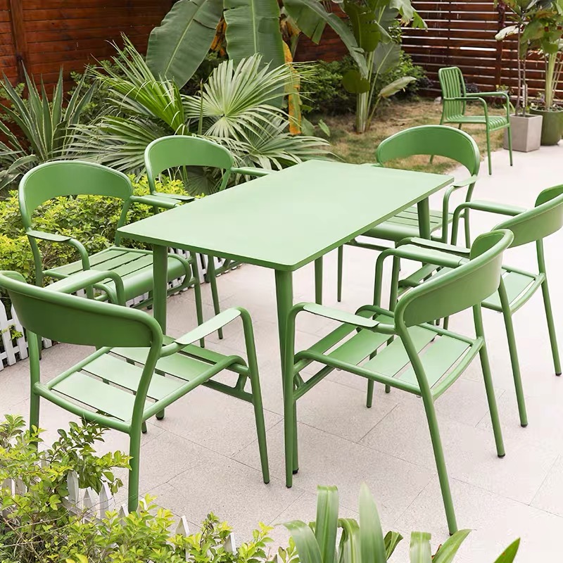 Bistro salle à manger jardin extérieur Restaurant Patio restauration rapide métal aluminium chaises empilables table ensembles meubles
