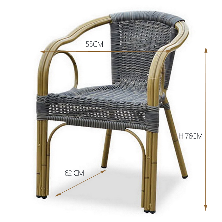 Ensemble de table et de chaises en aluminium de bistro de café de rotin de jardin