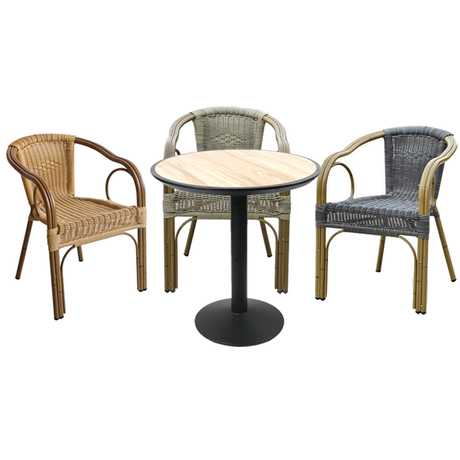 Ensemble de table et de chaises en aluminium de bistro de café de rotin de jardin