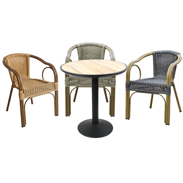 Ensemble de table et de chaises en aluminium de bistro de café de rotin de jardin
