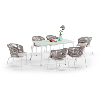 Table de salle à manger en verre dépoli blanc bon marché avec 6 chaises et fournisseurs