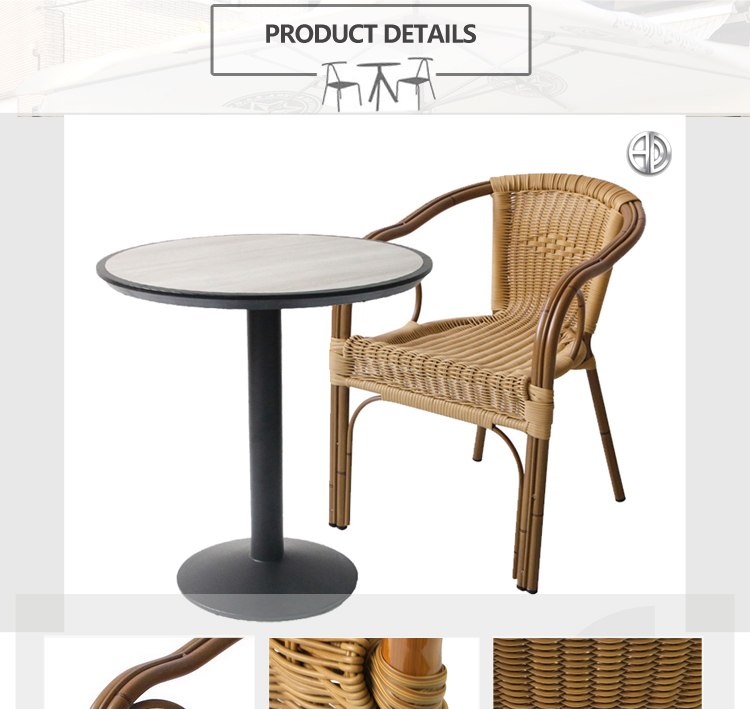 Ensemble de table et de chaises en aluminium pour bistro &agrave; caf&eacute; en rotin de jardin 