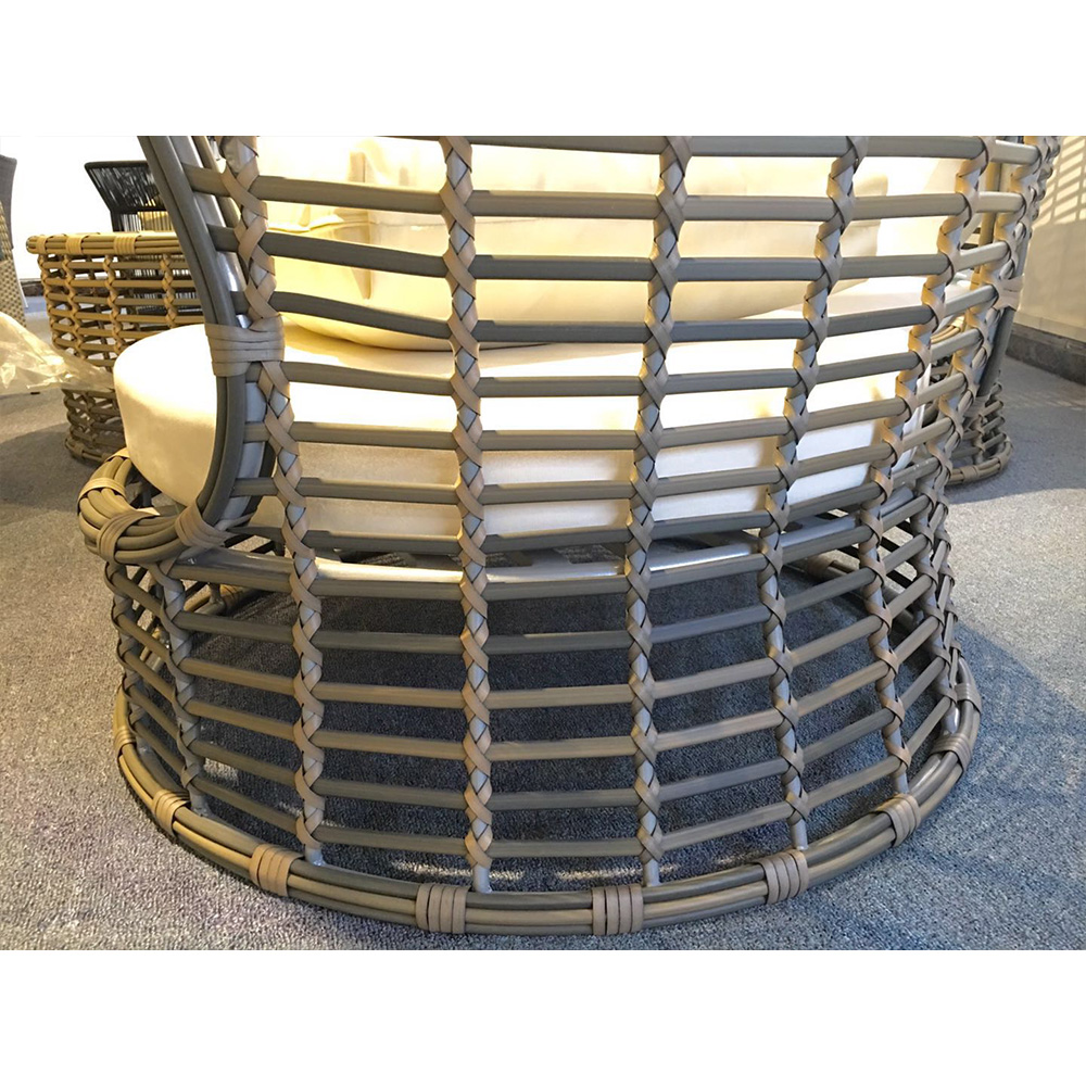 Ensemble de canapé en rotin gris à haut dossier rond pour extérieur