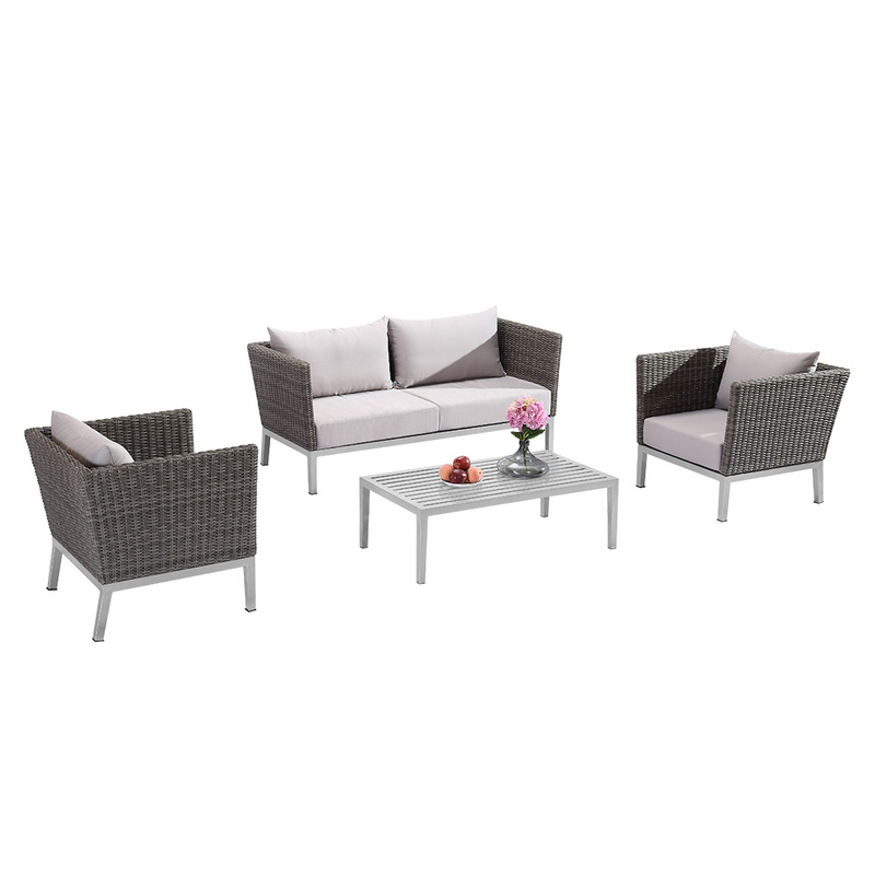 Ensemble de sofa sectionnel en rotin pour coin extérieur
