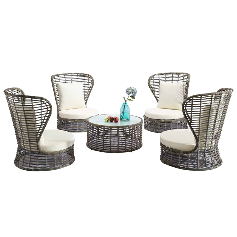 Ensemble de canapé en rotin gris à haut dossier rond pour extérieur
