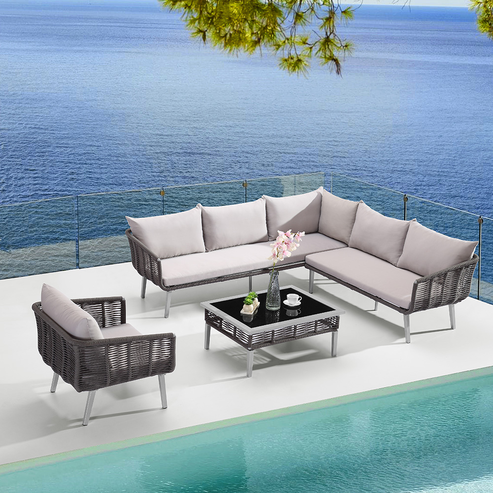 Ensemble de divan sectionnel pour extérieur en rotin en forme de jardin en L